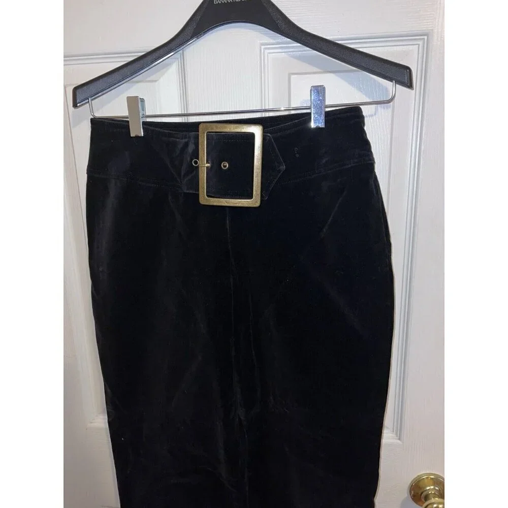BOUTIQUE EUROPA Black Velvet Wide Waist Band Belt Straight Leg Pants Sz 8